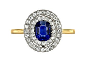 Sapphire and diamond cluster ring, circa 1915. 