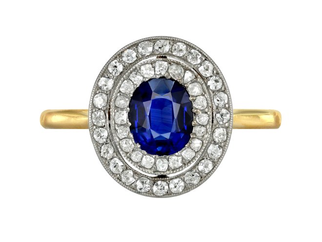 Sapphire and diamond cluster ring, circa 1915. 