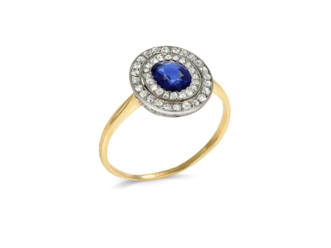 Sapphire and diamond cluster ring, circa 1915. 
