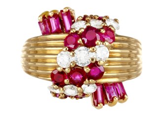Kutchinsky ruby and diamond ring, English, circa 1970.