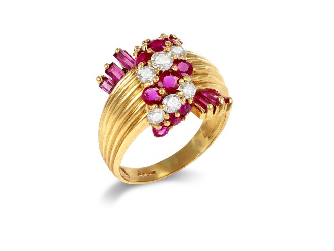 Kutchinsky ruby and diamond ring, English, circa 1970.