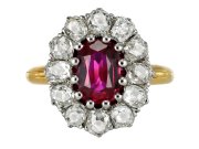 Antique Burmese ruby and diamond coronet cluster ring, circa 1905