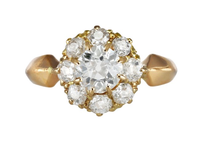 Diamond coronet cluster ring, circa 1900.