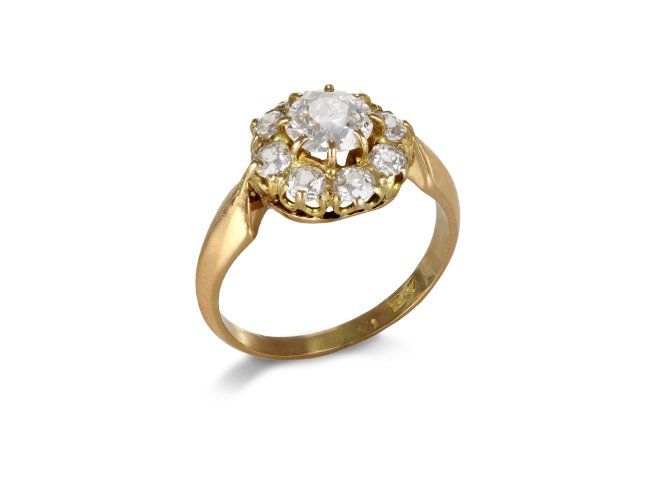 Diamond coronet cluster ring, circa 1900.