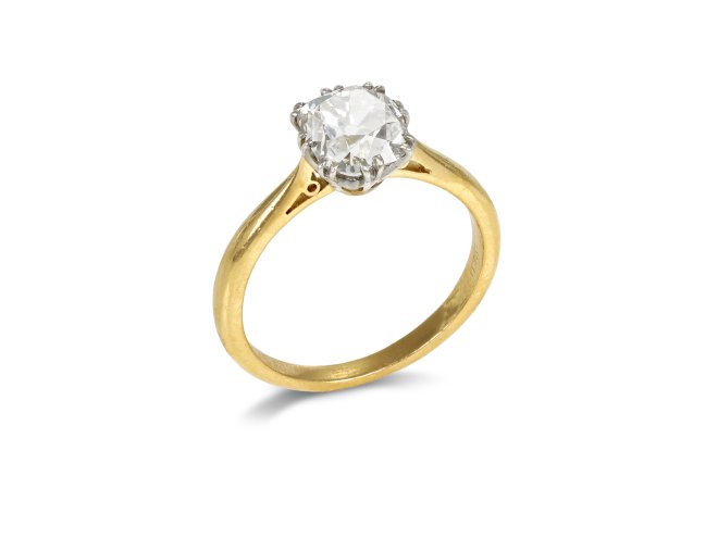 Old mine diamond solitaire ring, circa 1910.