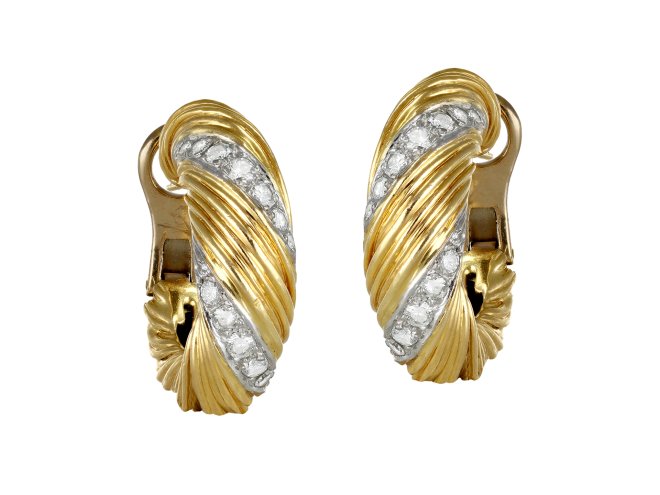 Kutchinsky diamond hoop earrings, English, circa 1970. 