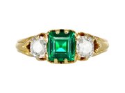 Colombian emerald three stone ring, circa 1900. 