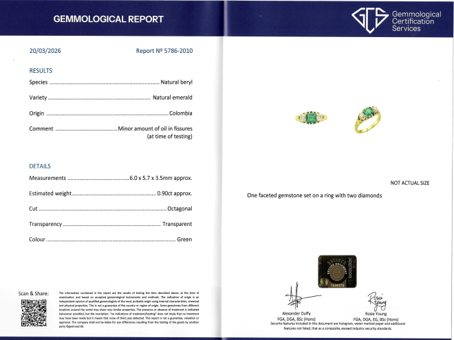 Colombian emerald three stone ring, circa 1900. 