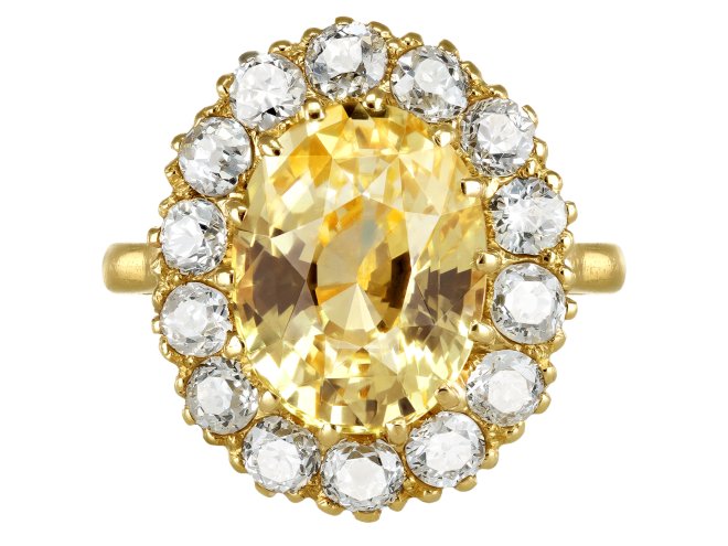 Yellow sapphire and diamond coronet cluster, circa 1900. 