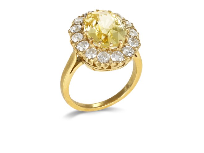 Yellow sapphire and diamond coronet cluster, circa 1900. 