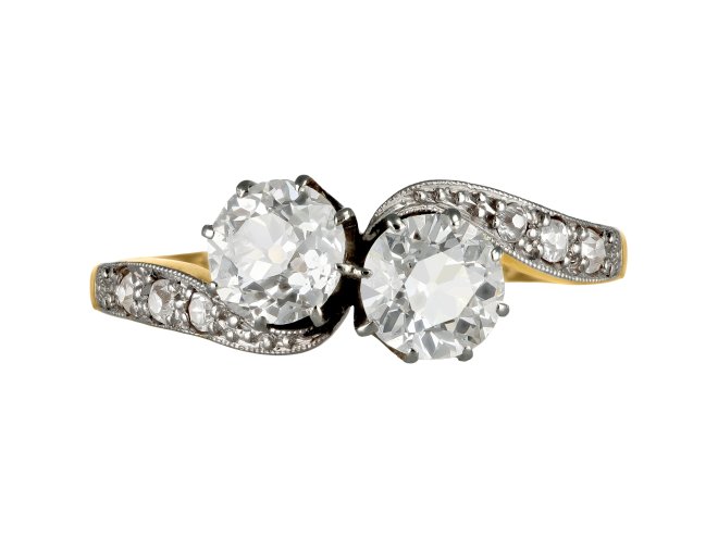 Edwardian diamond crossover ring, circa 1910. 