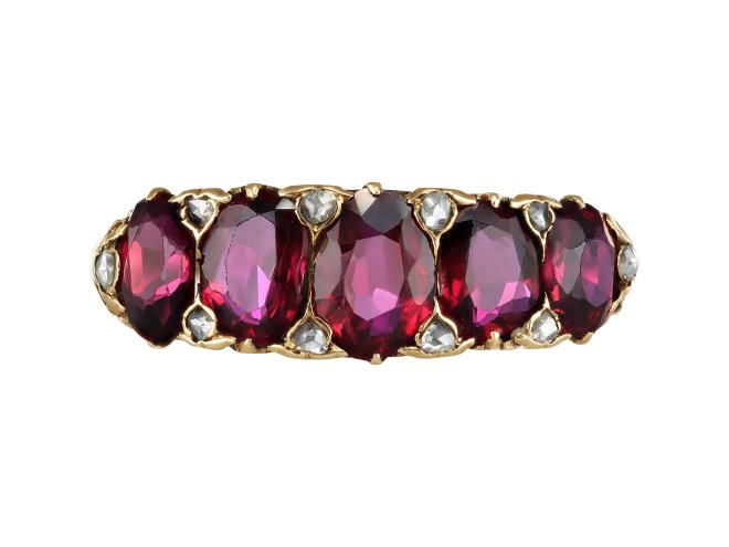 Victorian ruby five stone ring, circa 1890. 