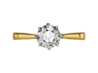 Old cut diamond solitaire ring, English, circa 1915. 