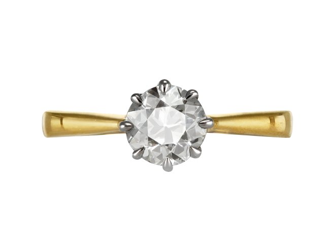 Old cut diamond solitaire ring, English, circa 1915. 
