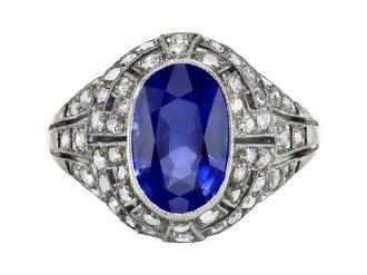 Burmese Sapphire and diamond cluster ring, French, circa 1920. 