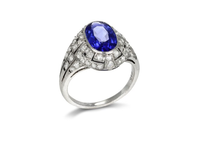 Burmese Sapphire and diamond cluster ring, French, circa 1920. 
