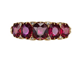 Burmese ruby five stone ring, circa 1900.
