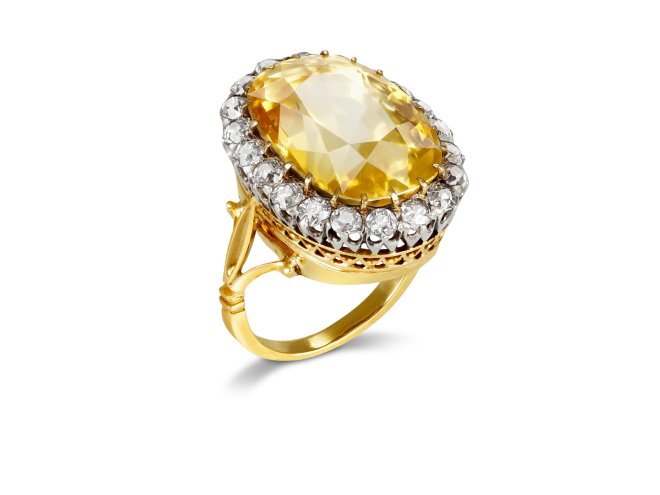 Yellow Ceylon Sapphire and diamond coronet cluster, circa 1900. 