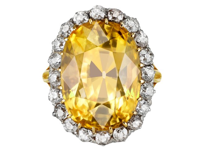 Yellow Ceylon Sapphire and diamond coronet cluster, circa 1900. 