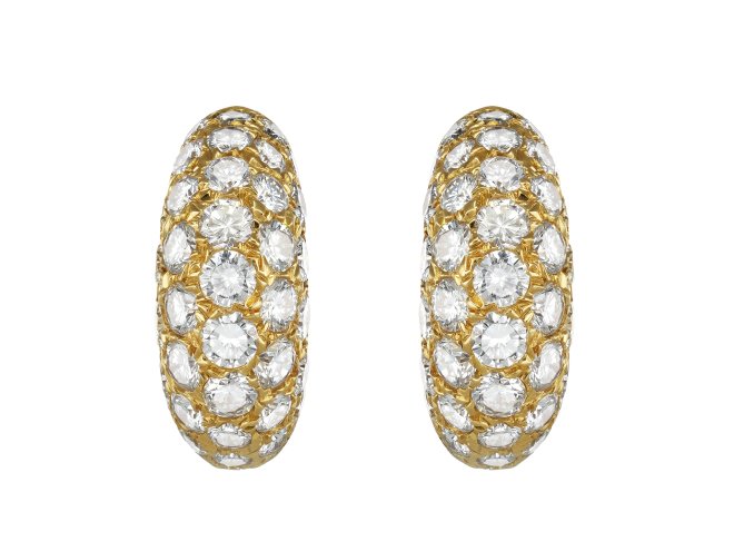 Van Cleef & Arpels diamond hoop earrings, French, circa 1970.