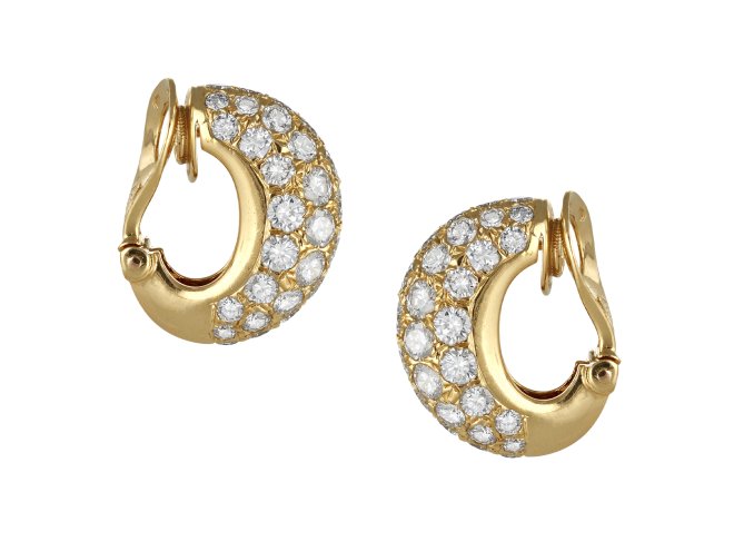 Van Cleef & Arpels diamond hoop earrings, French, circa 1970.