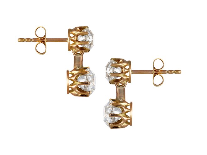 Diamond drop earrings, circa 1905. 