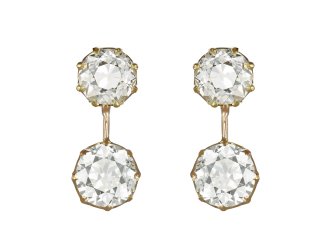 Diamond drop earrings, circa 1905. 