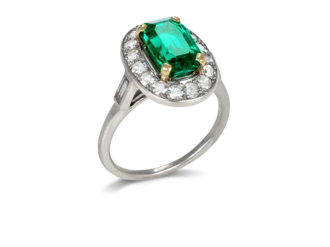 Cartier Colombian emerald and diamond cluster ring, French.