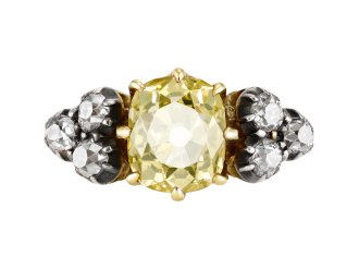 Fancy brownish yellow diamond ring, circa 1890. 
