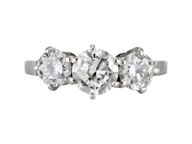 Diamond three stone ring, circa 1940.