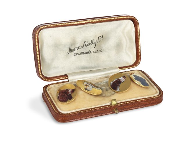Enamel Dog Cufflinks, circa 1900.