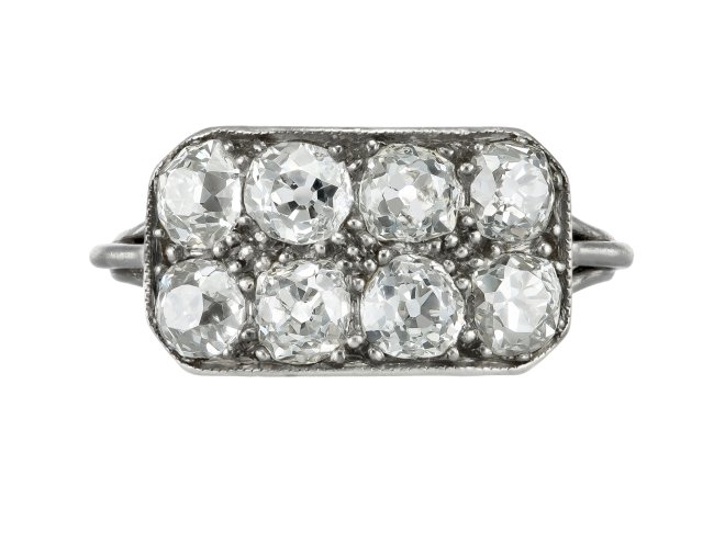 Diamond cluster ring, French, circa 1920. 
