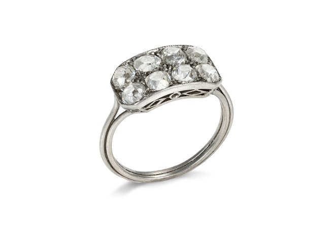Diamond cluster ring, French, circa 1920. 