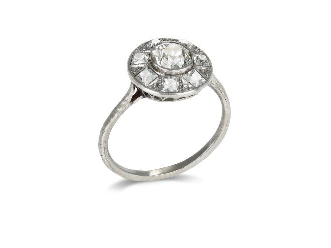 Art Deco diamond target ring, circa 1925.