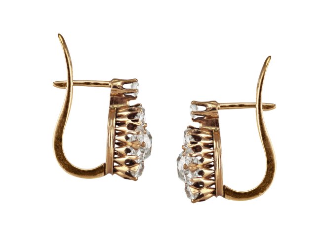Old mine diamond cluster earrings, circa 1905. 