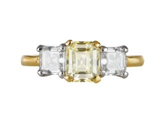 Fancy Yellow Diamond diamond three stone.
