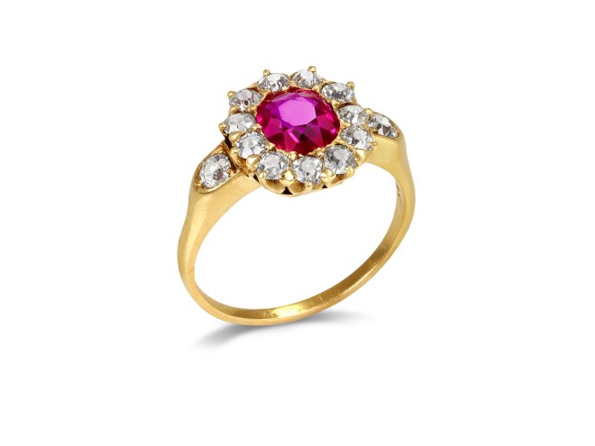 Victorian ruby and diamond coronet cluster ring, circa 1900