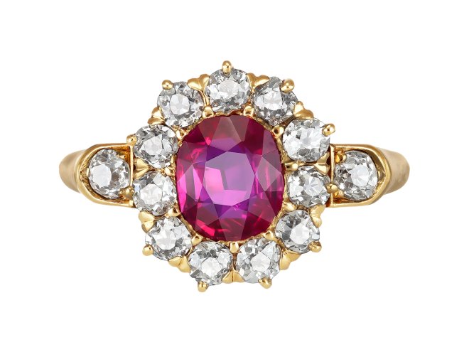 Victorian ruby and diamond coronet cluster ring, circa 1900