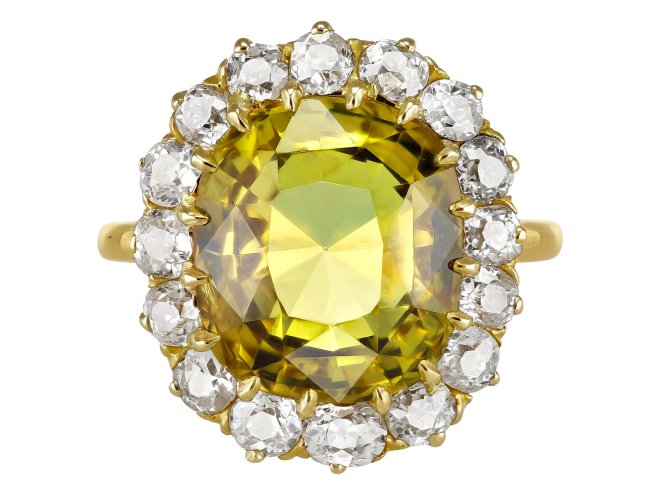 Chrysoberyl and diamond coronet cluster, circa 1900. 