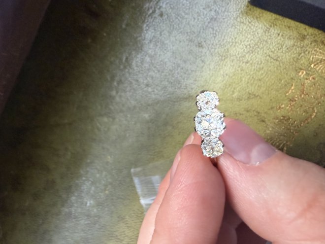 Old mine diamond three stone ring, circa 1910.