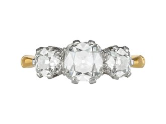 Old mine diamond three stone ring, circa 1910.