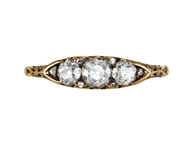 Victorian diamond three stone ring, circa 1900.