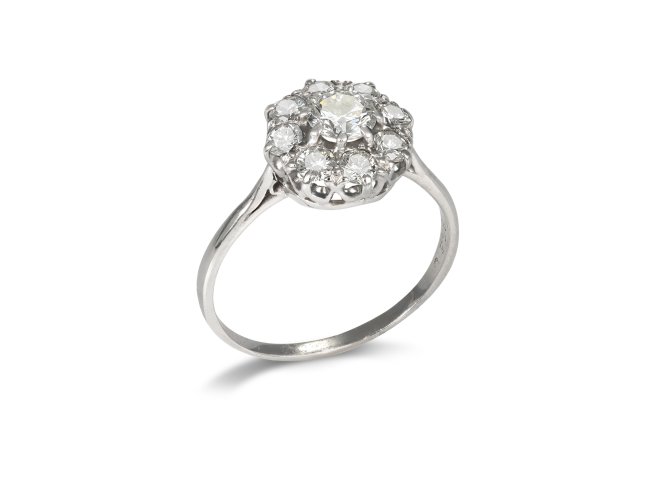 Diamond coronet cluster ring, circa 1950. 