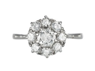 Diamond coronet cluster ring, circa 1950. 