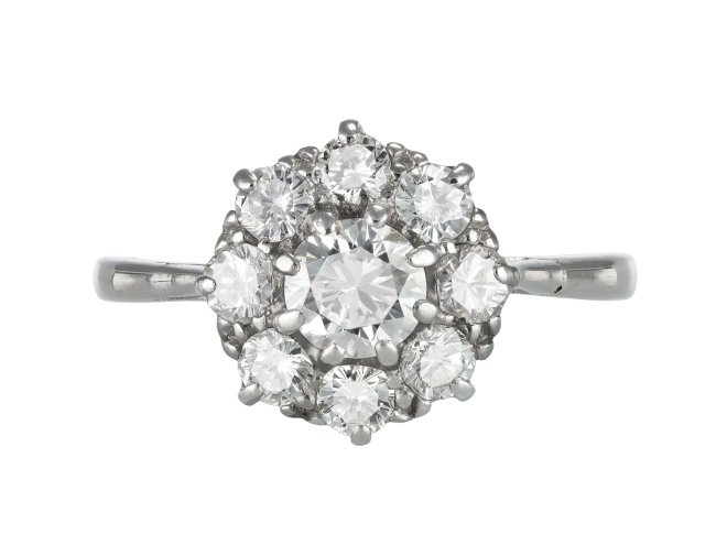 Diamond coronet cluster ring, circa 1950. 