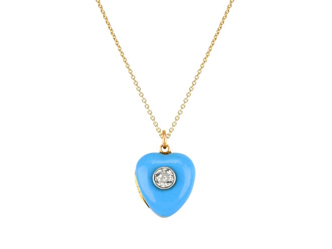Enamel and diamond locket, circa 1900. 