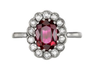 Ruby and diamond coronet cluster, circa 1920. 
