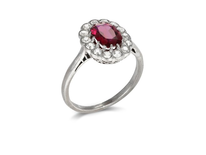 Ruby and diamond coronet cluster, circa 1920. 