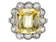 Yellow Ceylon sapphire and diamond coronet cluster ring, circa 1910.