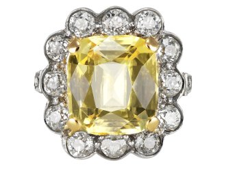 Yellow Ceylon sapphire and diamond coronet cluster ring, circa 1910.